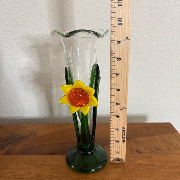 Vintage Celebration Hand Blown Art Glass Vase With Sunflower B3B - Picture 6 of 11